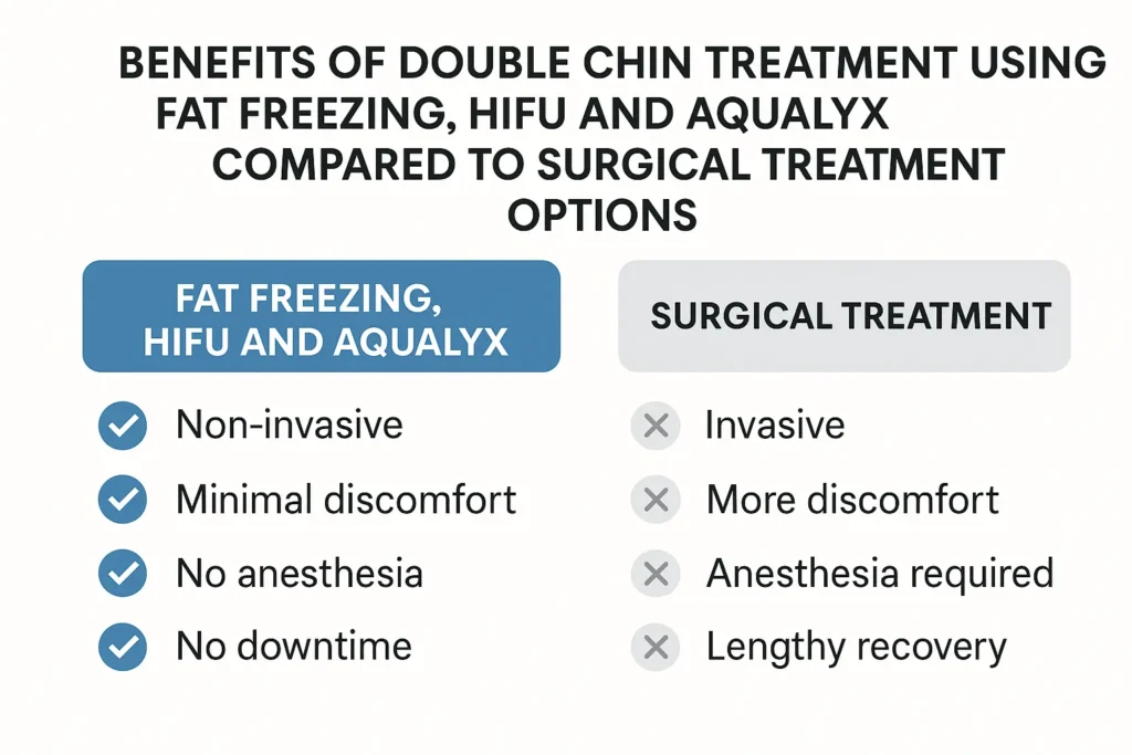 Graphic about the benefits of double chin treatment Holland Park - from LA LIPO