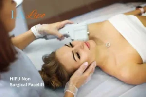 Woman having Hi-Fu to reduce wrinkles Holland Park.