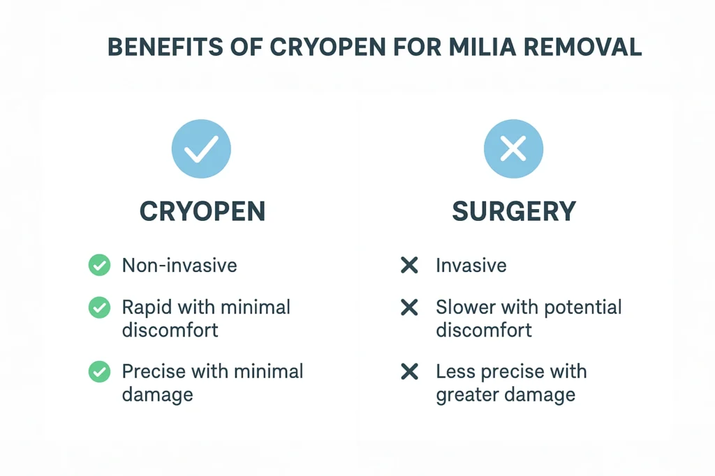 Benefits of cryopen for milia removal Holland Park compared to surgical treatments.