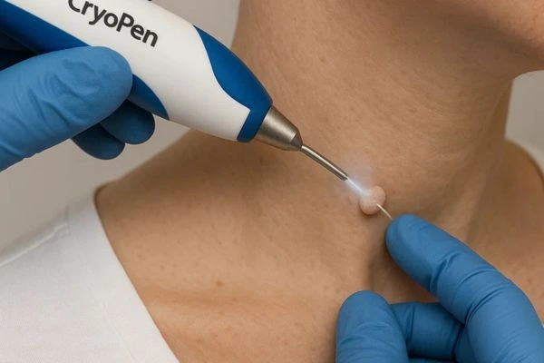 Person receiving Cryotherapy skin tag removal Holland Park