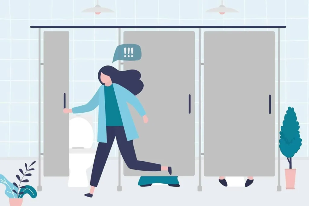 graphic of Urine incontinence Holland Park woman running to the toilet.