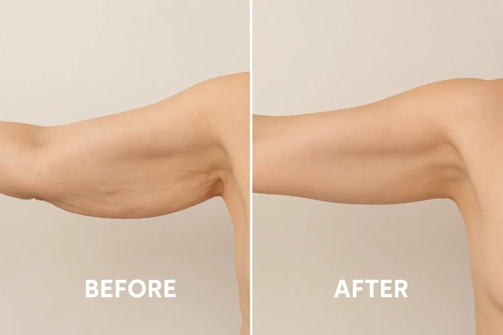 Picture of LA LIPO Holland Park before and after results of skin tightening treatment on the upper arms.